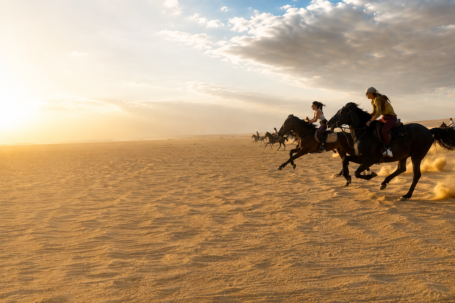 Jinetes al atardecer en el desierto